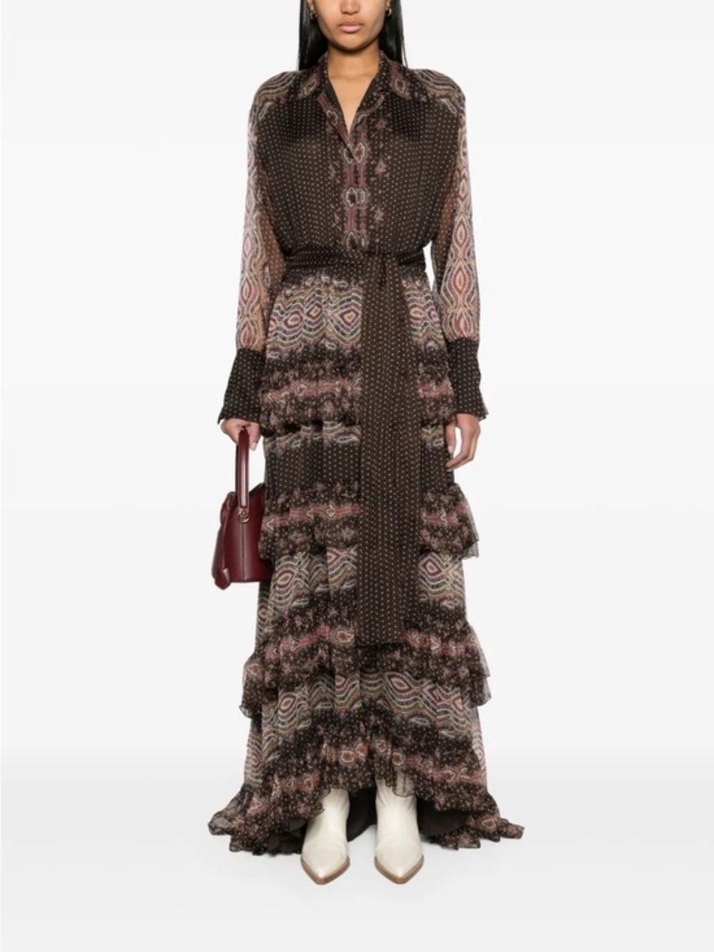 ETRO Ruffled Paisley-Print Silk-Chiffon $6200 Size 44 | Size US 8